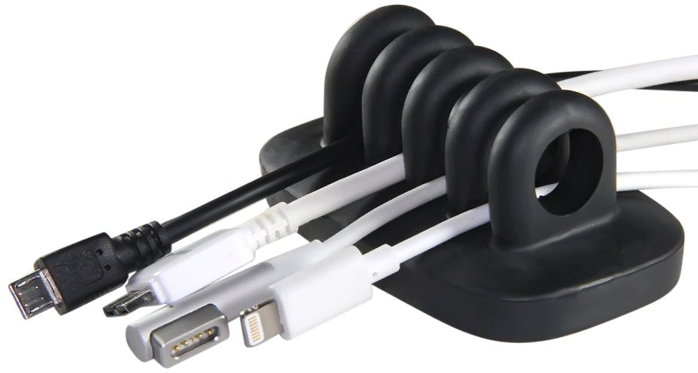 Desktop Cable Organizer, Cord Holder for Desk and Nightstand, Weighted, No Bad Smell Bundled with 2 Reusable Cable Ties (White)