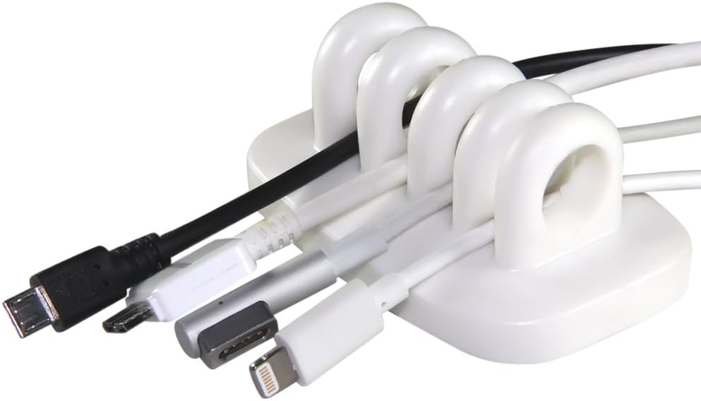 Desktop Cable Organizer, Cord Holder for Desk and Nightstand, Weighted, No Bad Smell Bundled with 2 Reusable Cable Ties (White)