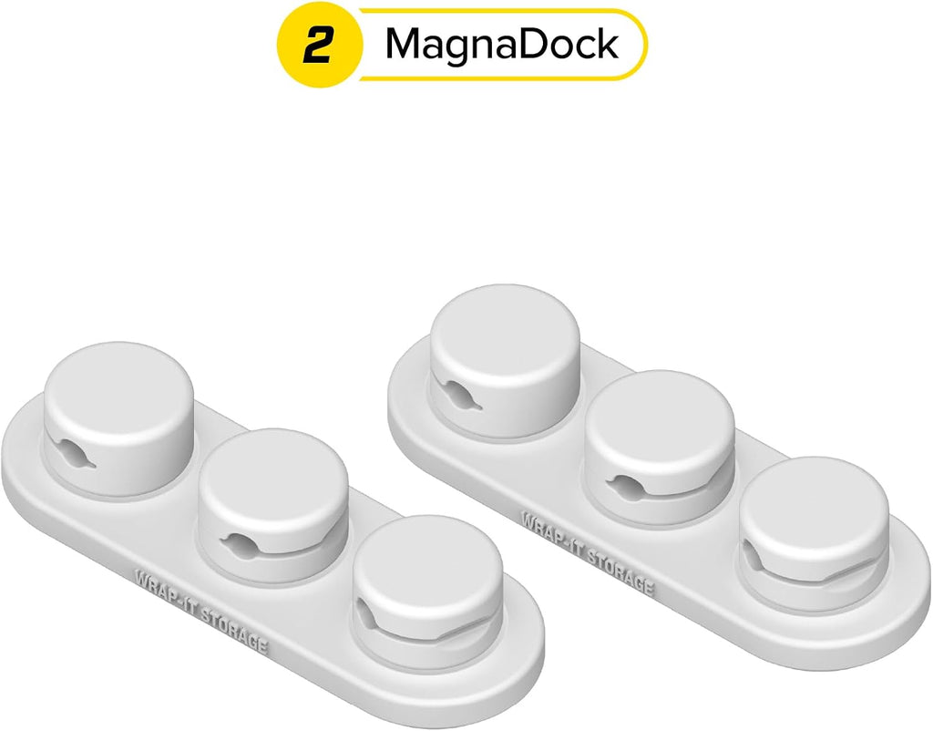 Wrap-It Storage MagnaDock Magnetic Cable Holder - 2-Pack (White)