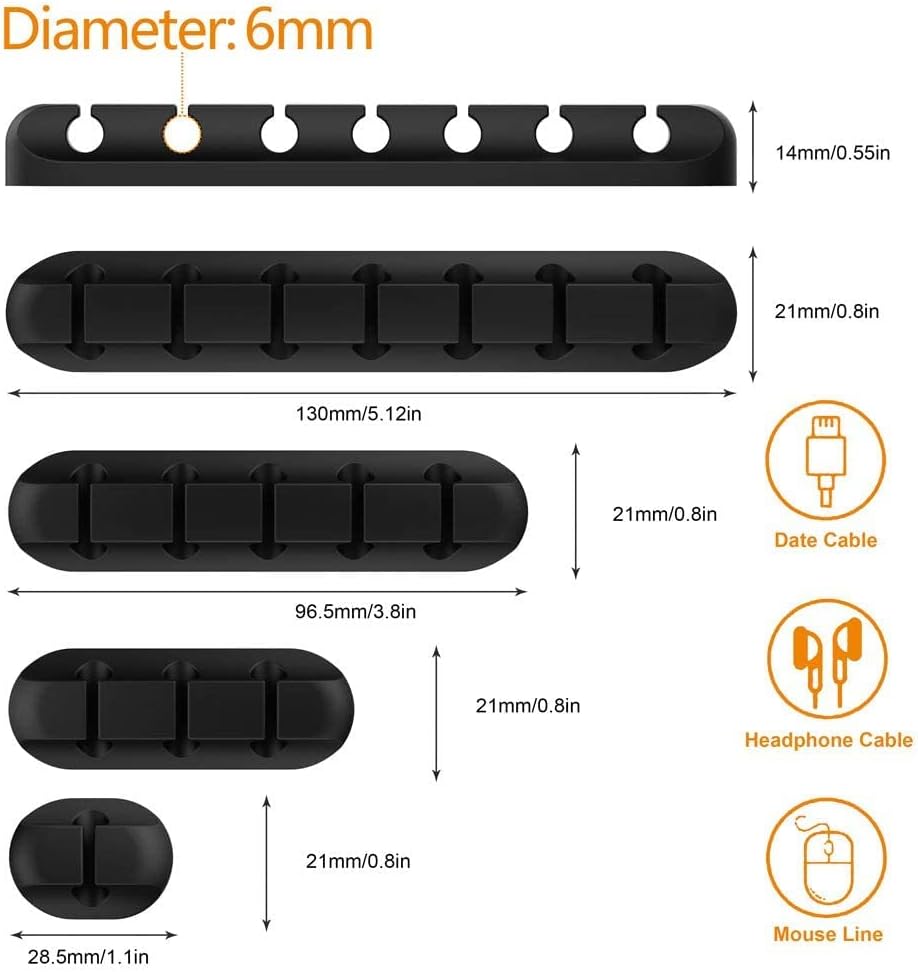 TviewSmart Cord Organizer for Desk, 5 Pack Cord Holders, Cable Clips, Black