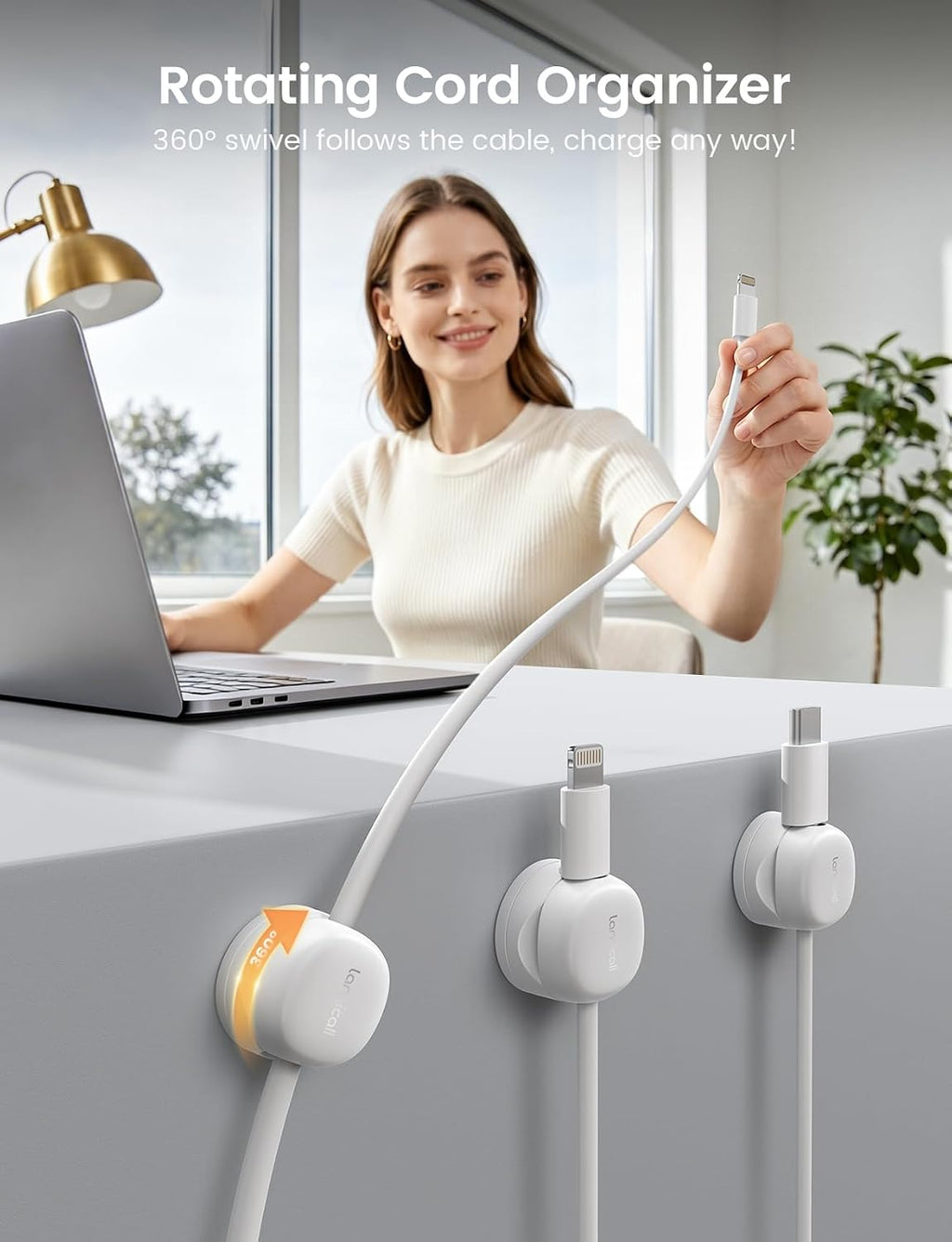 Lamicall 6 Pack Rotating Magnetic Cable Clips, Cord Organizer Holder