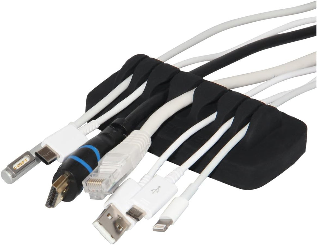 Heaviest Cable Organizer on the Market! Compact and Weighted Desktop Cord Holder for Desk and Nightstand, Eco-Friendly Silicone, No Bad Smell, Bundled with 4 Reusable Cable Ties! (Black)