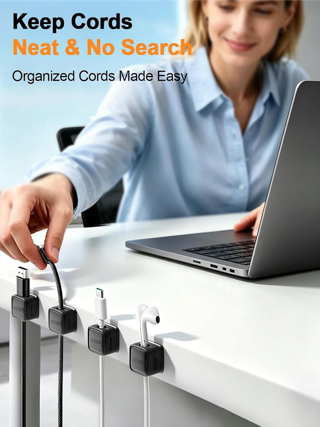 9 Pack Cord Organizer, Magnetic Cable Clips, Under Desk Management, Black