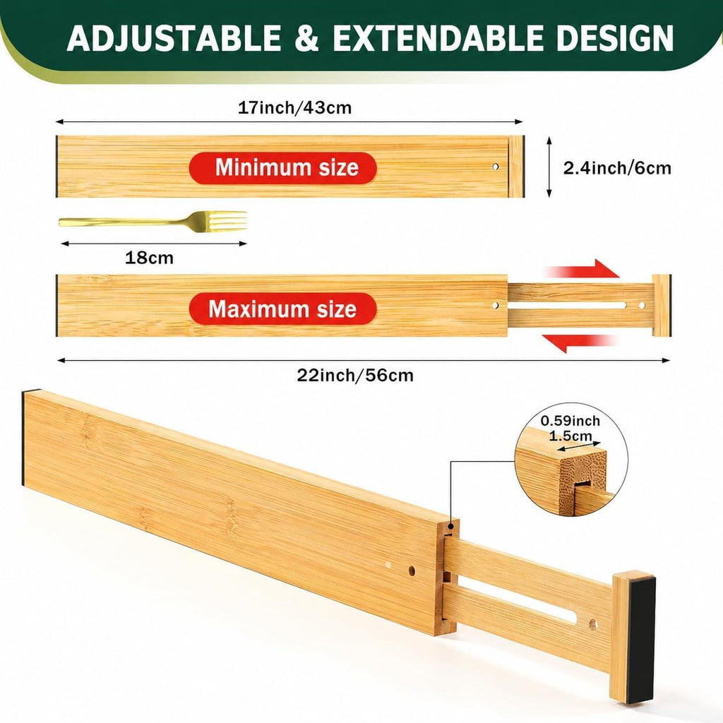 Lzerking Kitchen Drawer Dividers 6 Pack Bamboo Drawer Organizers