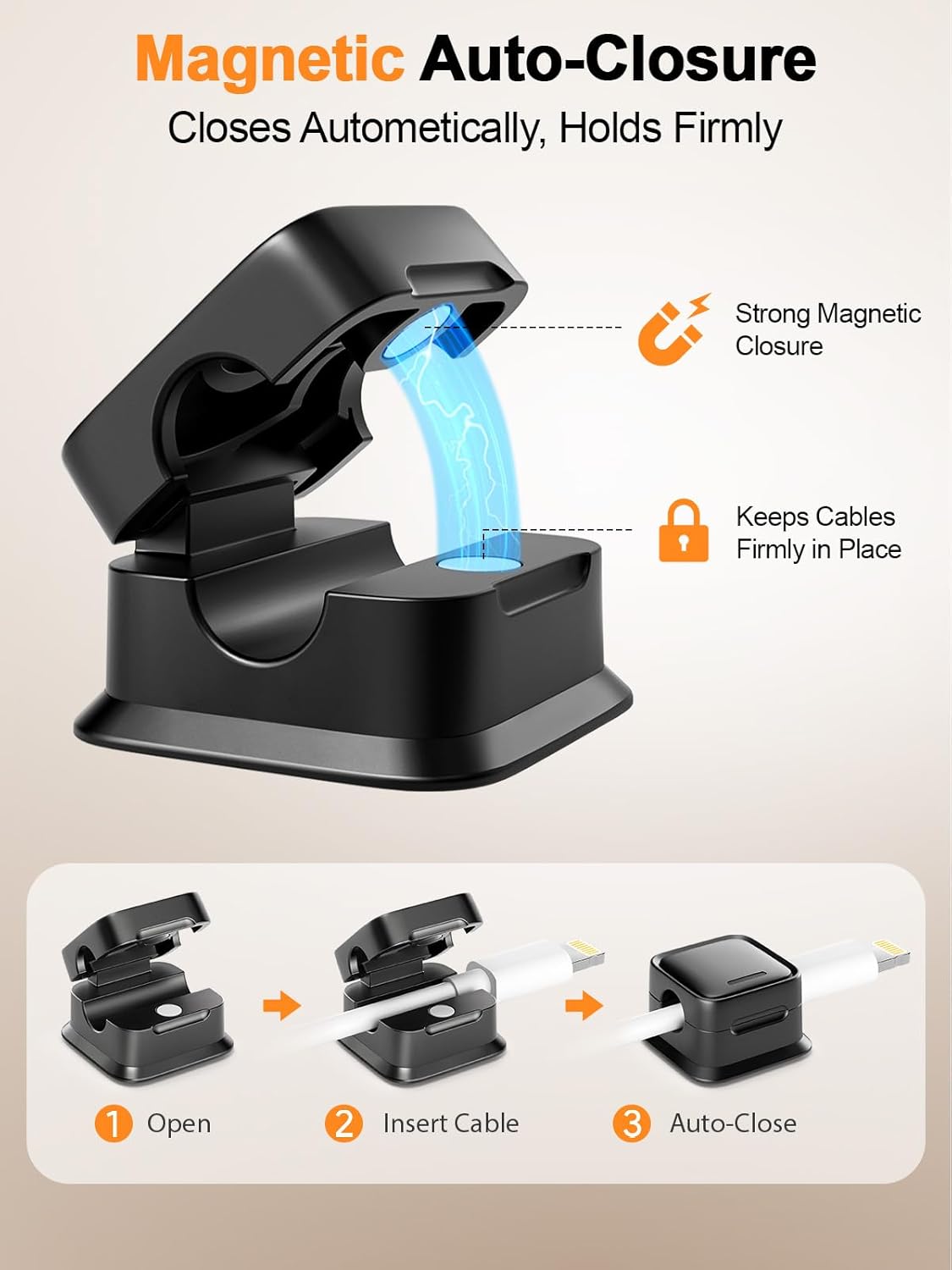 9 Pack Cord Organizer, Magnetic Cable Clips, Under Desk Management, Black