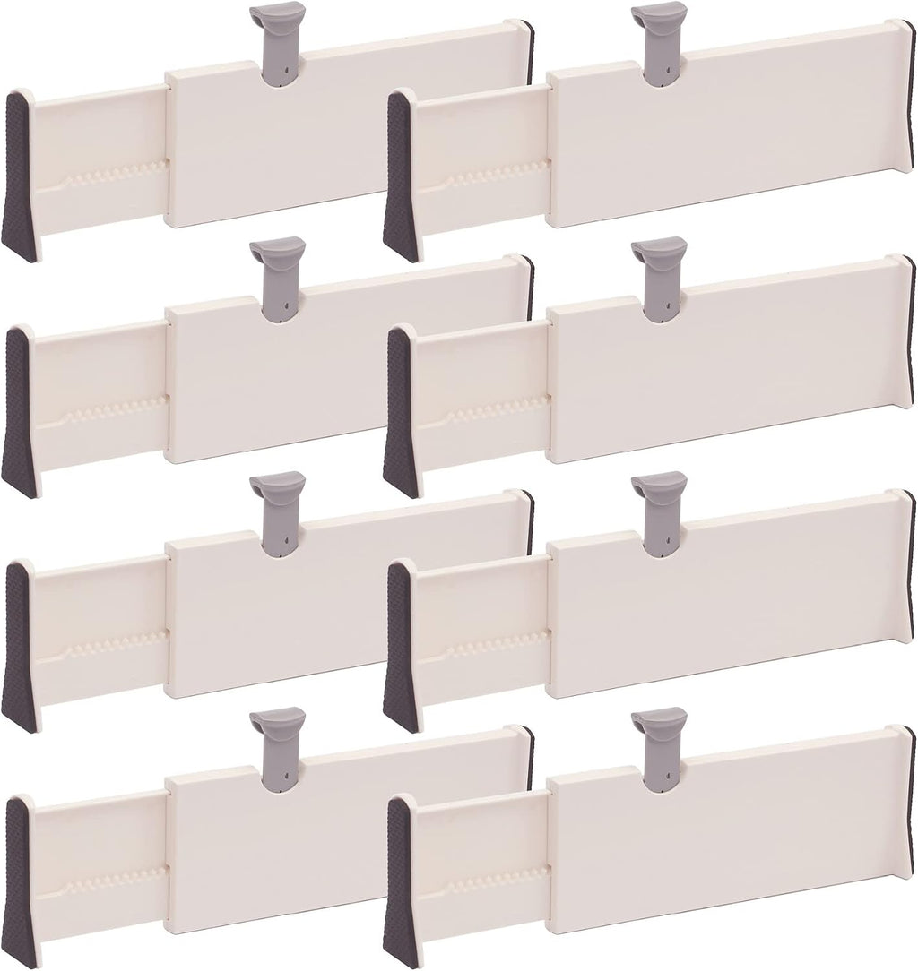 TENABORT Set of 8 Adjustable Drawer Dividers Organizer Separators Plastic Dresser Organizer for Bedroom, Bathroom, Closet, Office Desk, Kitchen Storage