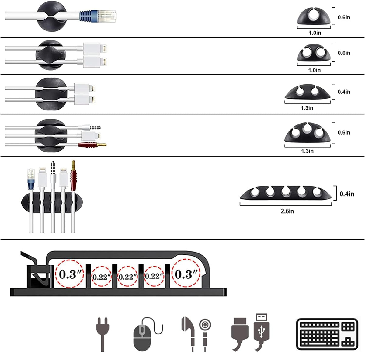 ELII 300PCS Cable Management Kit,4 Cable Sleeve 35 Cable Clips