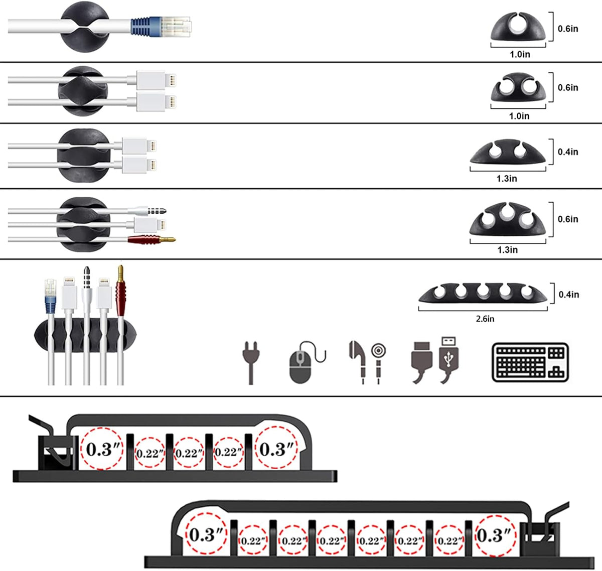 N NOROCME 192 PCS Cable Management Kit 4 Wire Organizer Sleeve