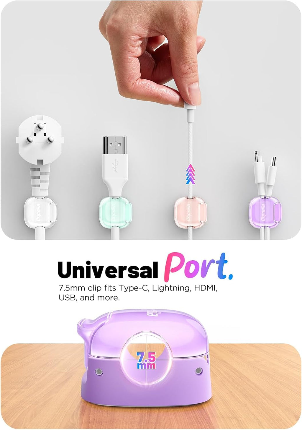 8 Pack Cable Clips, Cord Organizer, Cute Spring Cord Holder