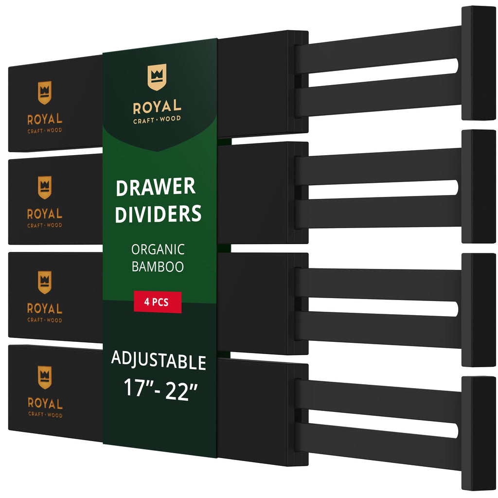 Bamboo Drawer Dividers Organizers, Adjustable Drawer Separator Splitters, 17–22 Inches Expandable Drawer Divider Organizer for Large Utensils, Kitchen, Bedroom, Dresser & Office Drawers 4-Pack