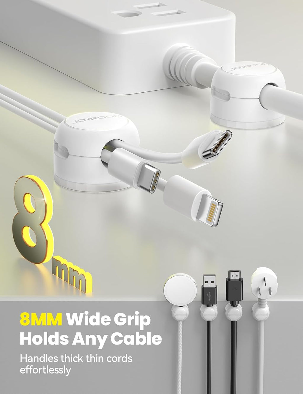 JOYROOM 8 Pack Magnetic Cable Clips, 360° Swivel Cord Organizer Wire Holder
