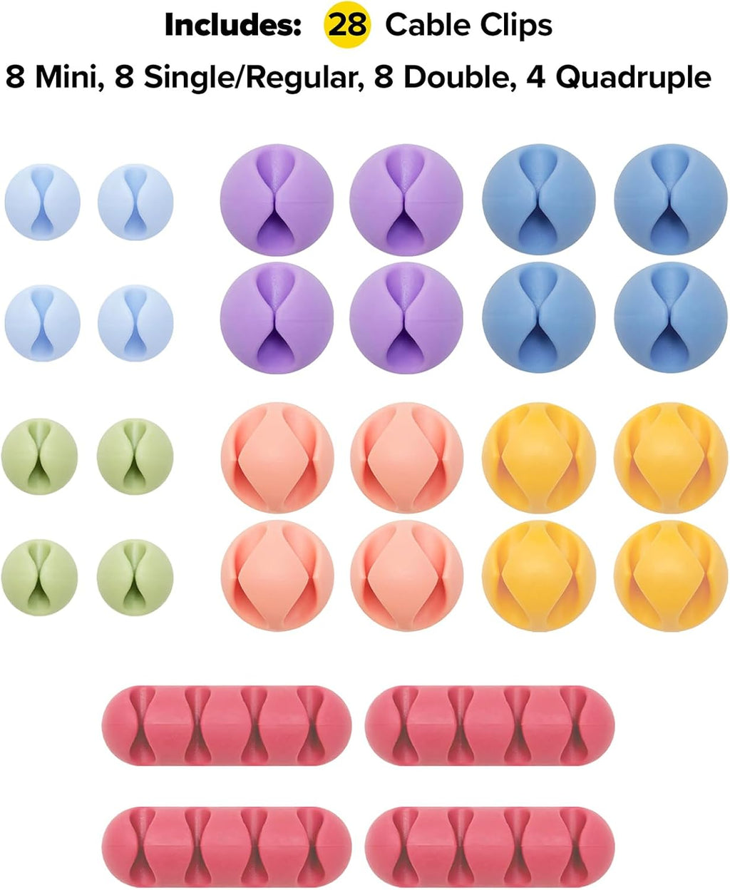 Wrap-It Storage Cable Clips - (Assorted 28-Pack) Macaron