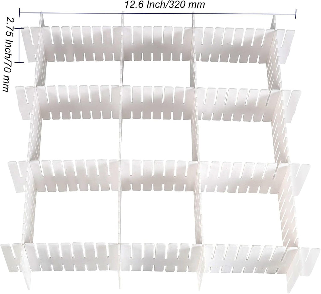 MUKCHAP 72-Piece DIY Grid Drawer Organizer - 12.6 Inch Adjustable Drawer Dividers for Sock, Underwear, Scarf - 36 White, 36 Pink
