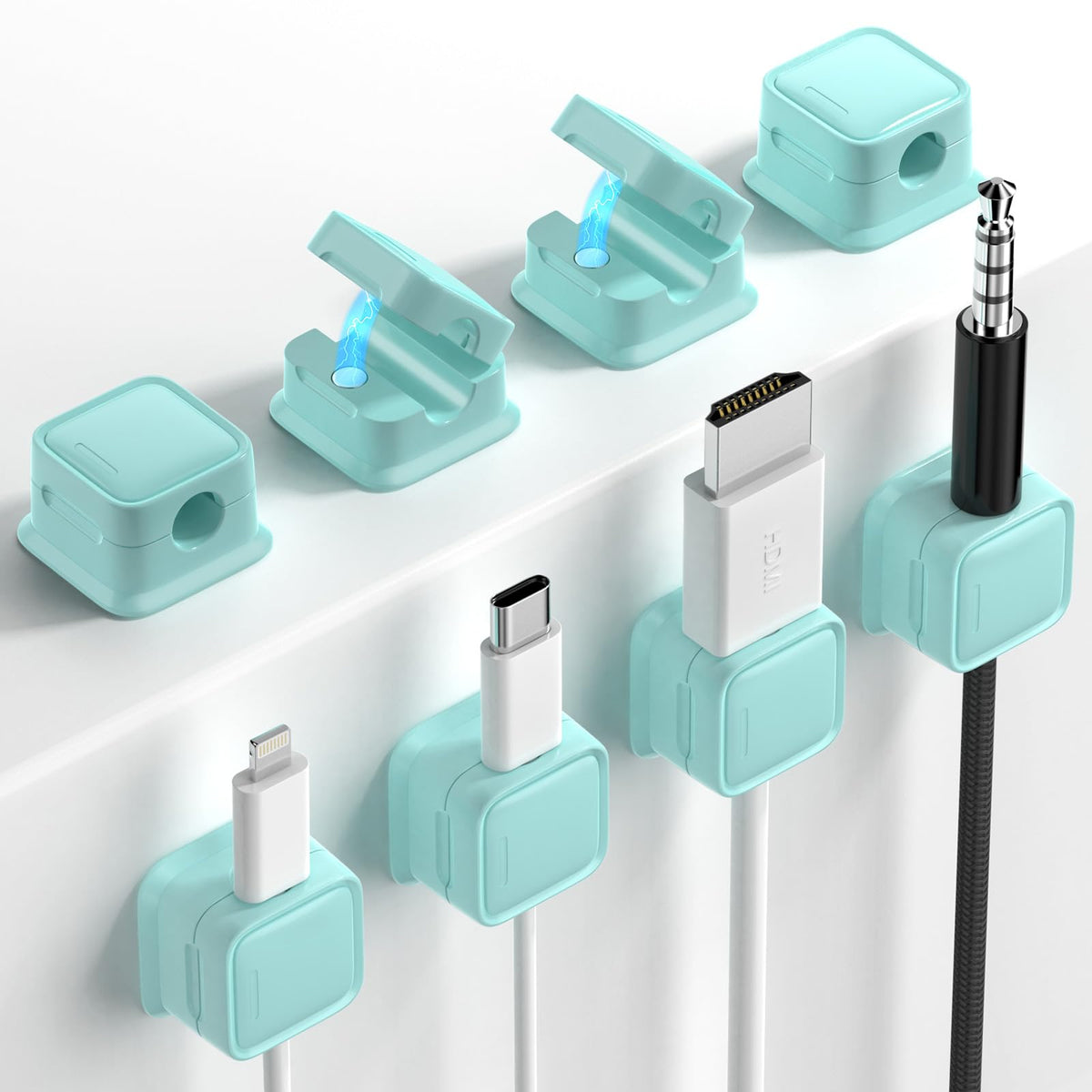 9 Pack Cord Organizer, Magnetic Cable Clips, Under Desk Management, Black