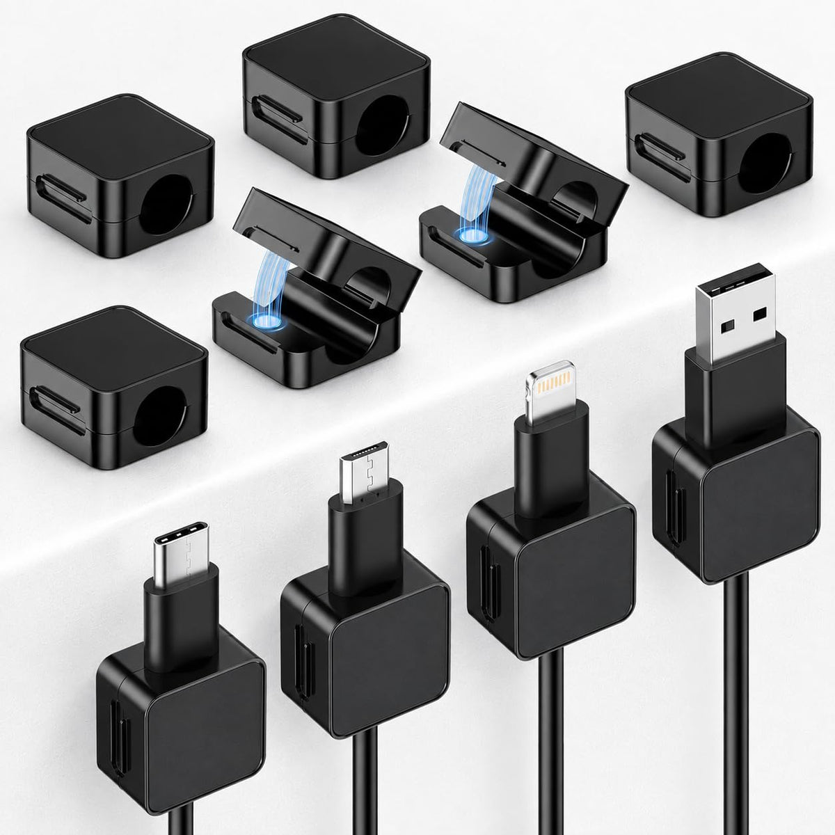 10 Pack Cord Organizer, Magnetic Cable Management, Cord Holder for Desk, Adhesive Cable Clips Wire Keeper for Nightstand, Home, Office, Desktop, Car, Wall (Multicolored)