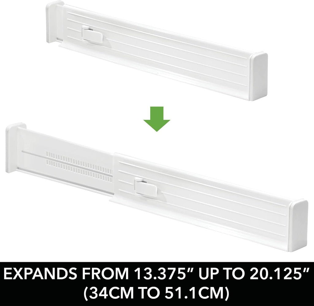mDesign Expandable Dresser Drawer Divider with Foam Ends, Drawer Divider Locks in Place, Separators for Clothing and Accessories in Closet or Dresser Drawer, Ligne Collection, 4 Pack, White