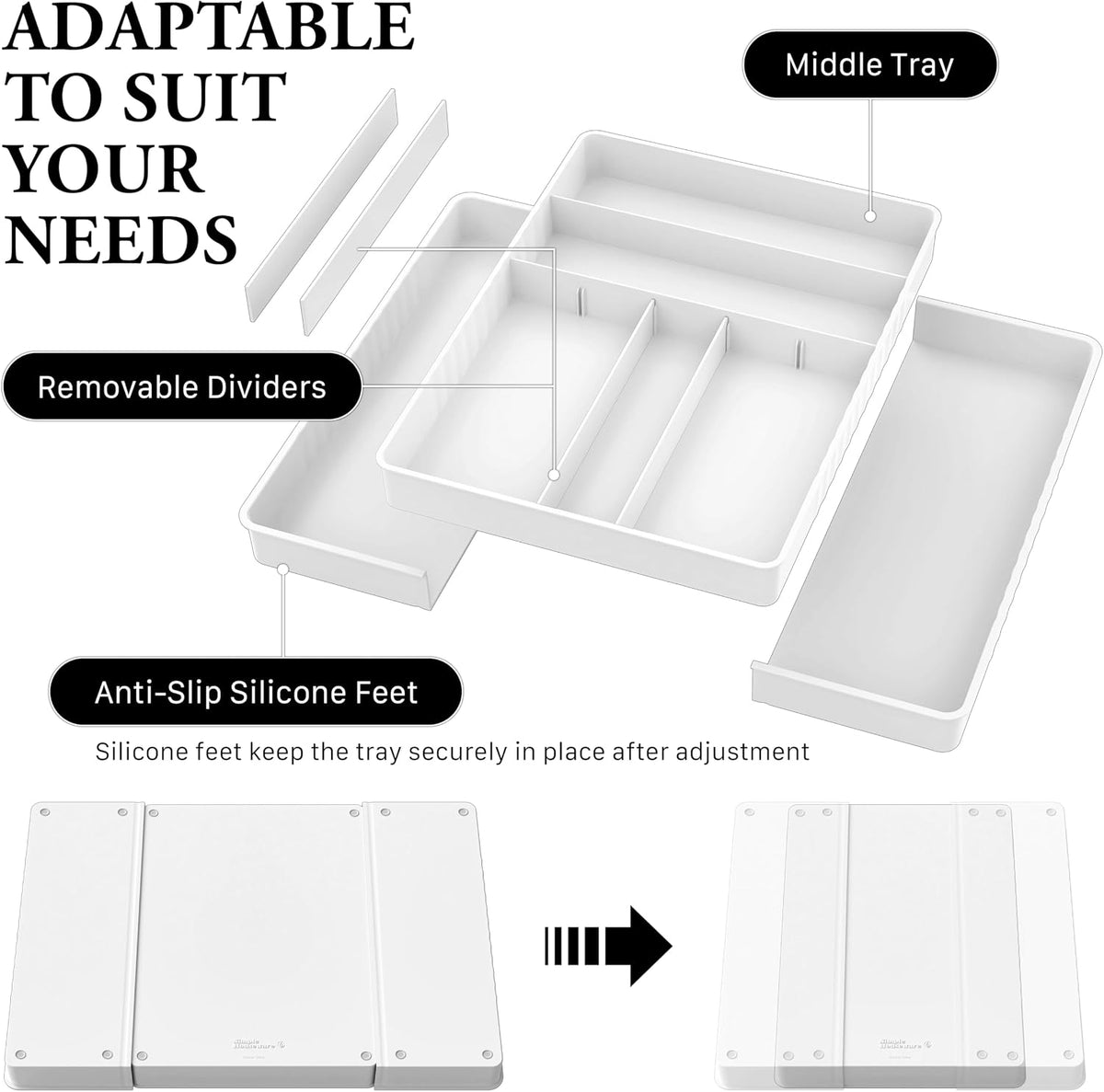 Simple Houseware Expandable Kitchen Drawer Flatware Organizer, White
