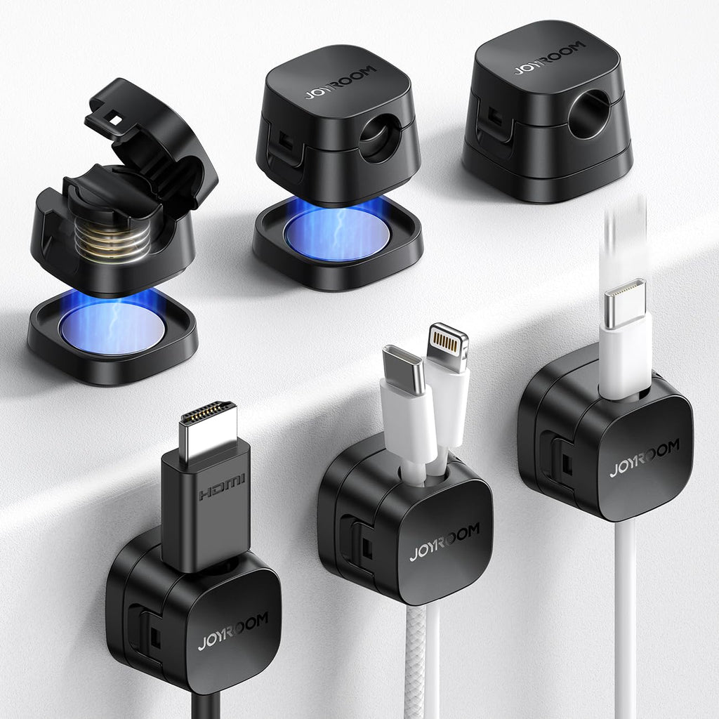 JOYROOM 6-Pack Detachable Magnetic Cord Organizer, Adhesive Cable Clips