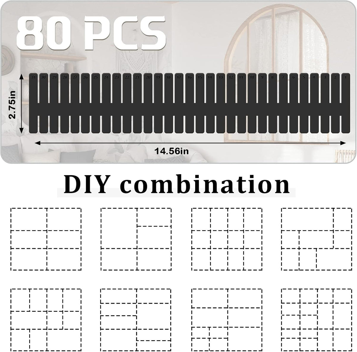 Vesici 80 Pcs Drawer Dividers Adjustable Plastic Organizers Dresser, Black