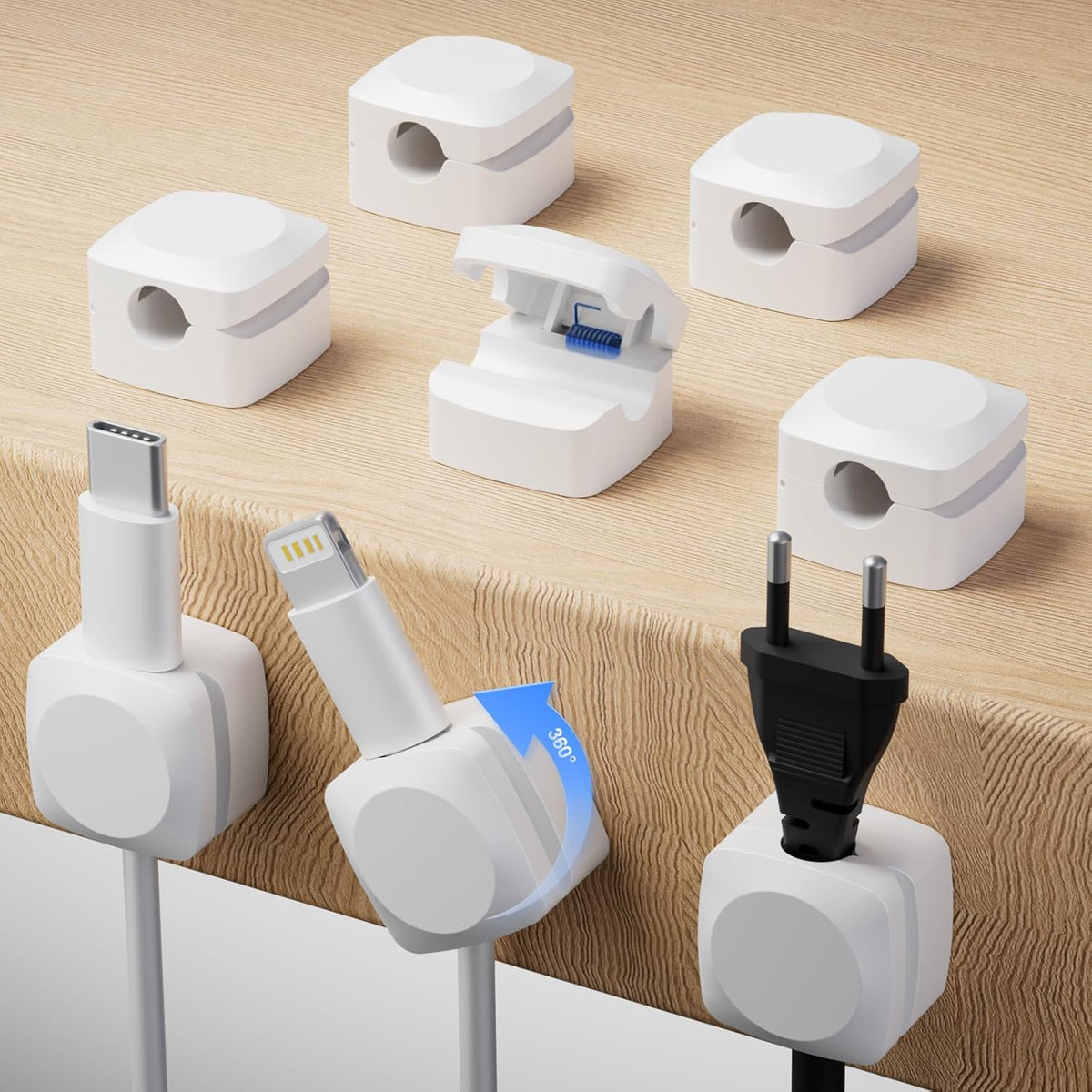 Daisyhome Rotatable Cord Organizer, Strong Adhesive Spring Cable Clips