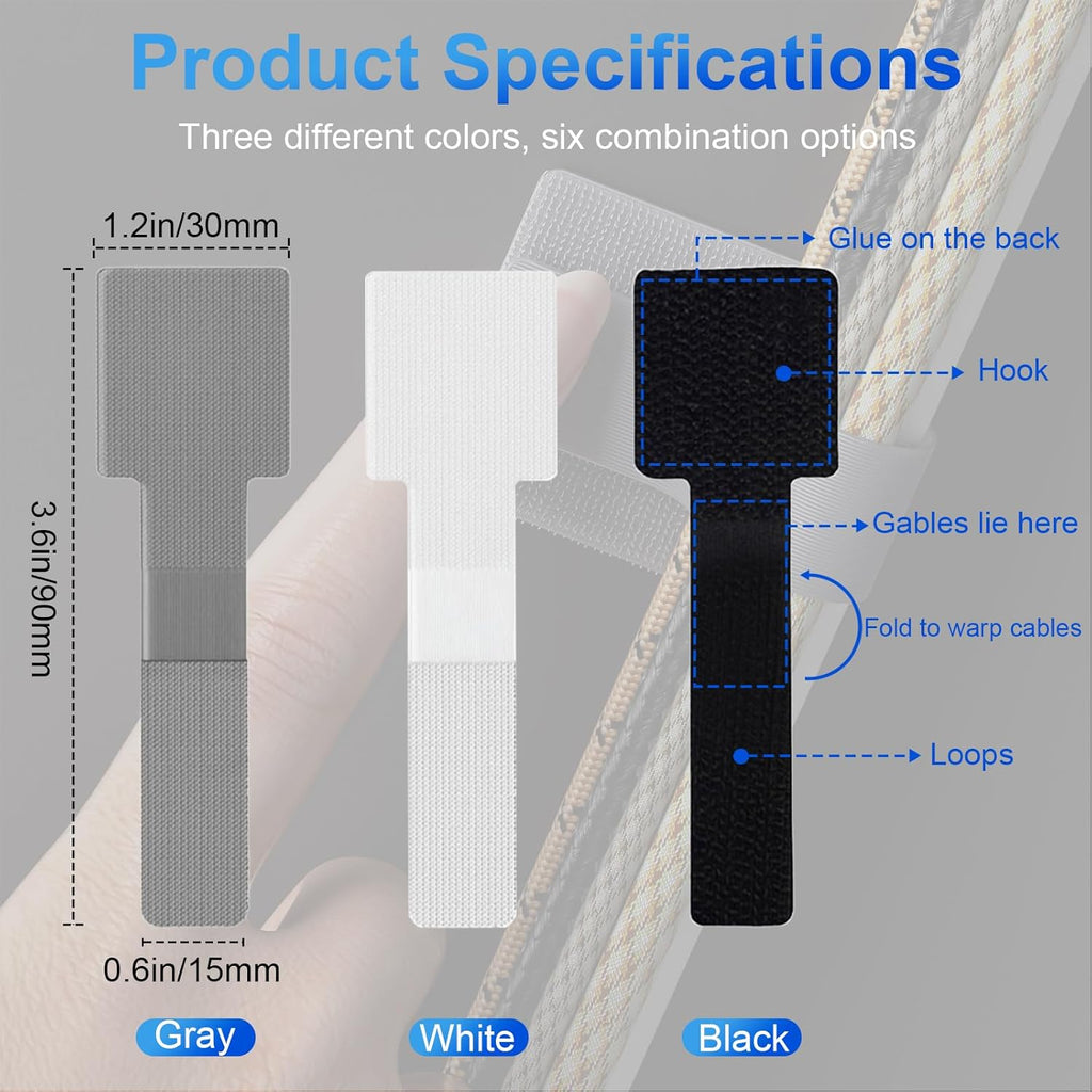 80 PCS Hook and Loop Cable Ties, Self Adhesive Cable Management Straps, Reusable Cord and Wire Organizer Clips for Under Desk, Computer, TV, Gaming Setup, Home Office and Kitchen, Black and White