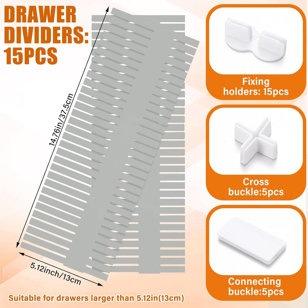 Blosssound 15 Pcs 5.12 Tall Drawer Divider Adjustable Drawer Organizer,Grey