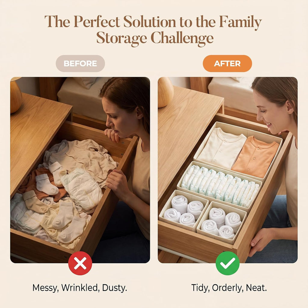 Drawer Organizer Storage for Clothes, Socks, 10 Pack, Beige