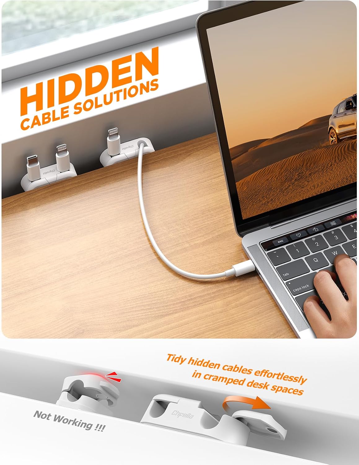 Chfeila 4Pack Magnetic Cable Clips, Dual Slot Cable Holder Clips, White