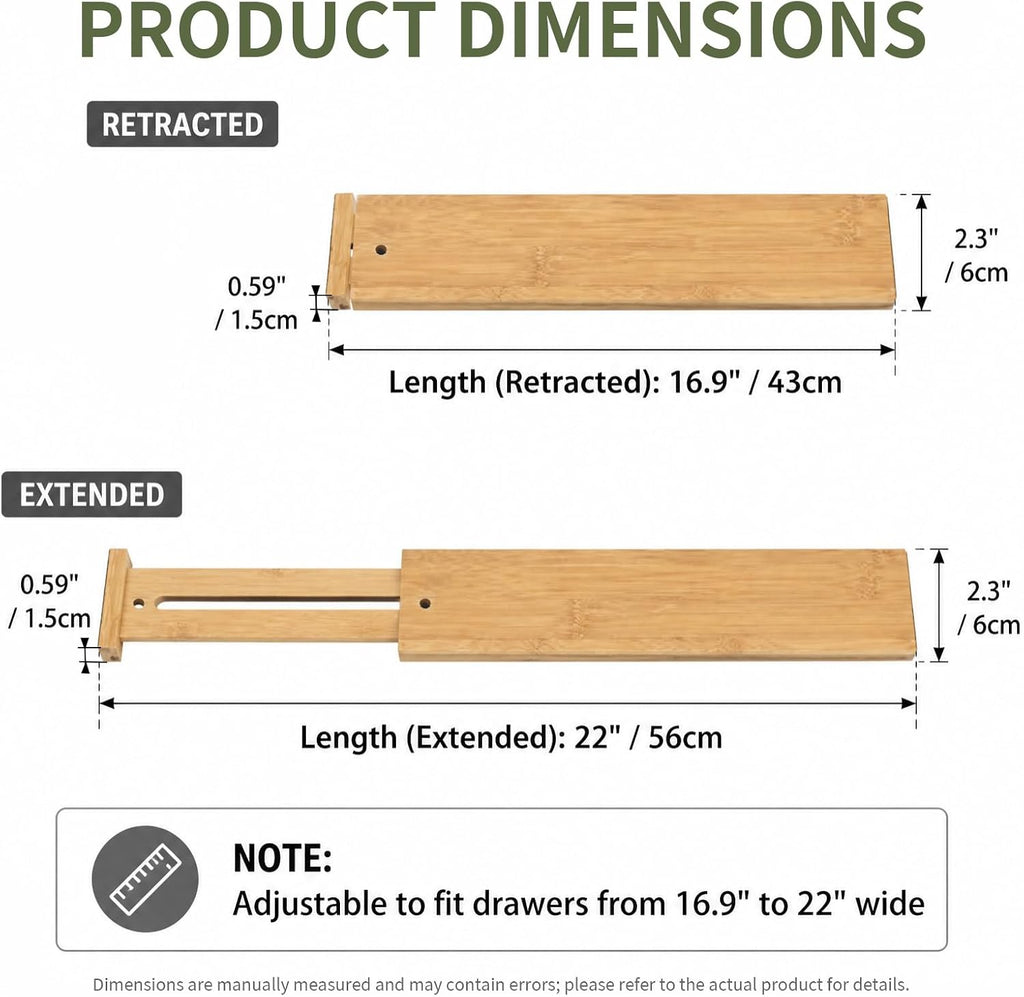 6 Pack Wood Drawer Dividers - Expandable Wooden Drawer Separators