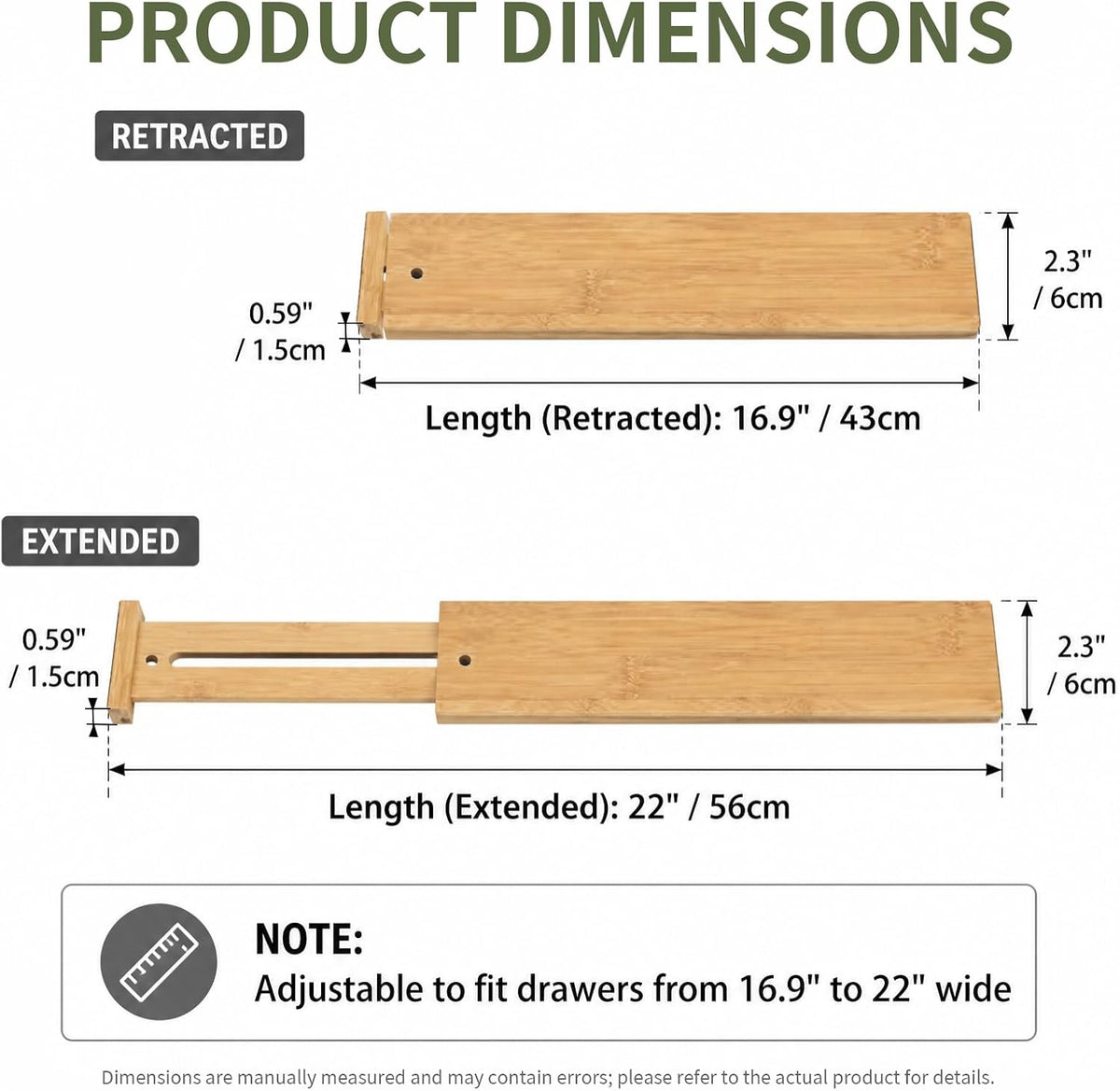 6 Pack Wood Drawer Dividers - Expandable Wooden Drawer Separators