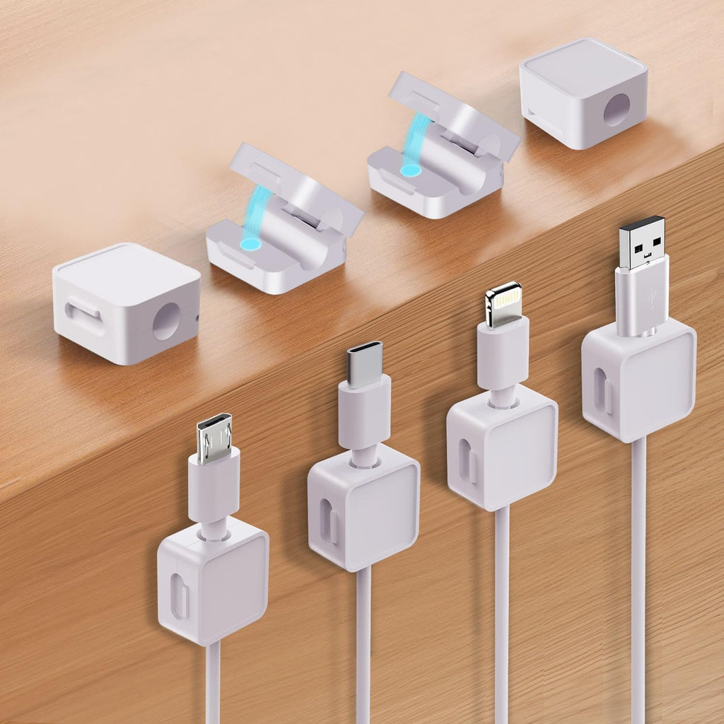8-Pack Cable Organizers, Magnetic Cable Clips, Cable Holders White