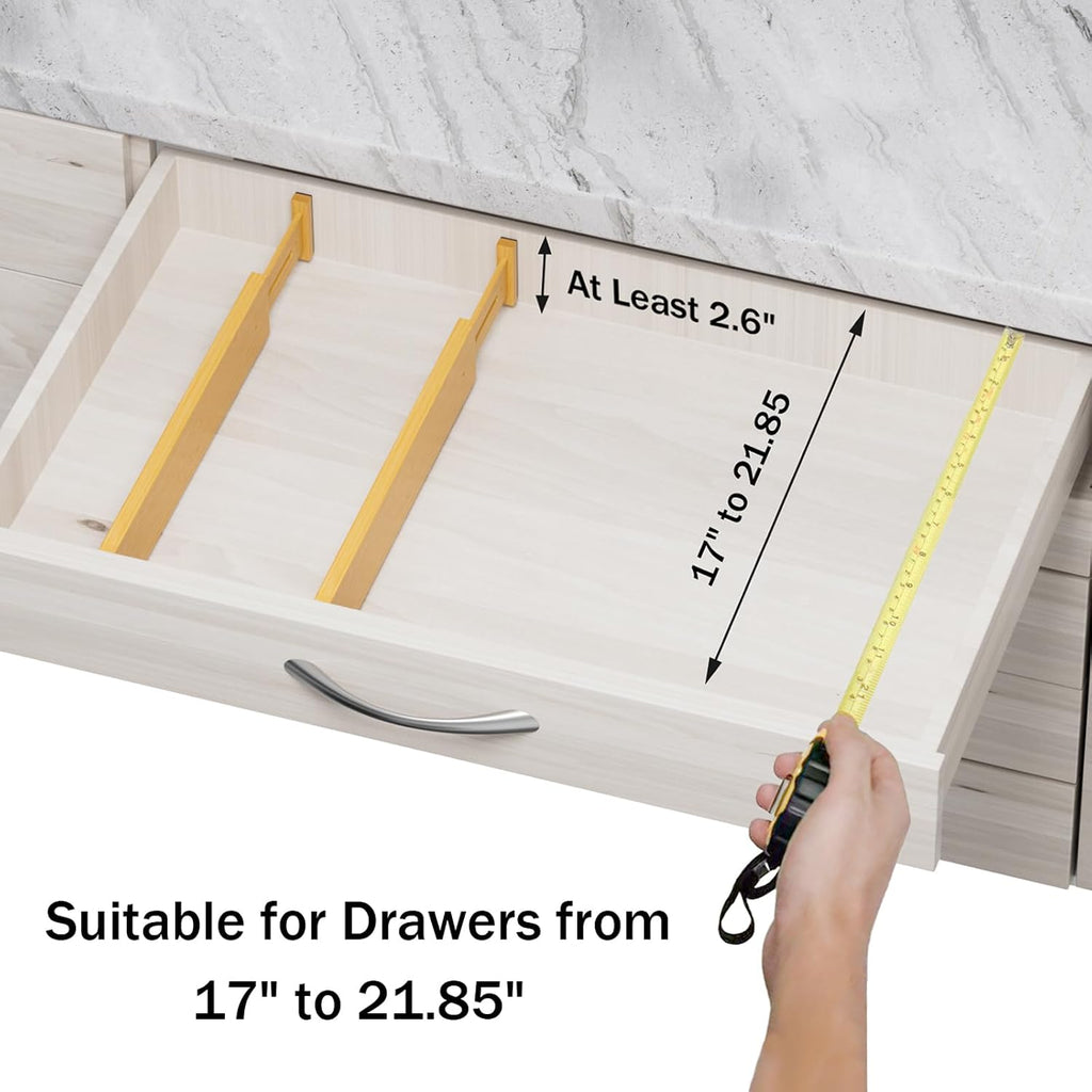 Bamboo Drawer Dividers Organizers, 2.56" High, 17"-21.8" Adjustable, 4 Pack