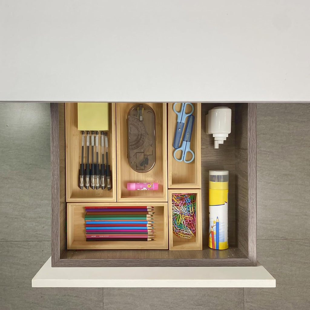 bamboo drawer organizer Set,expandable drawer dividers,wooden storage organizers,drawer organizers for kitchen, bathroom,flatware,Tea Bag Organizer (1 X 5PCS Natural)
