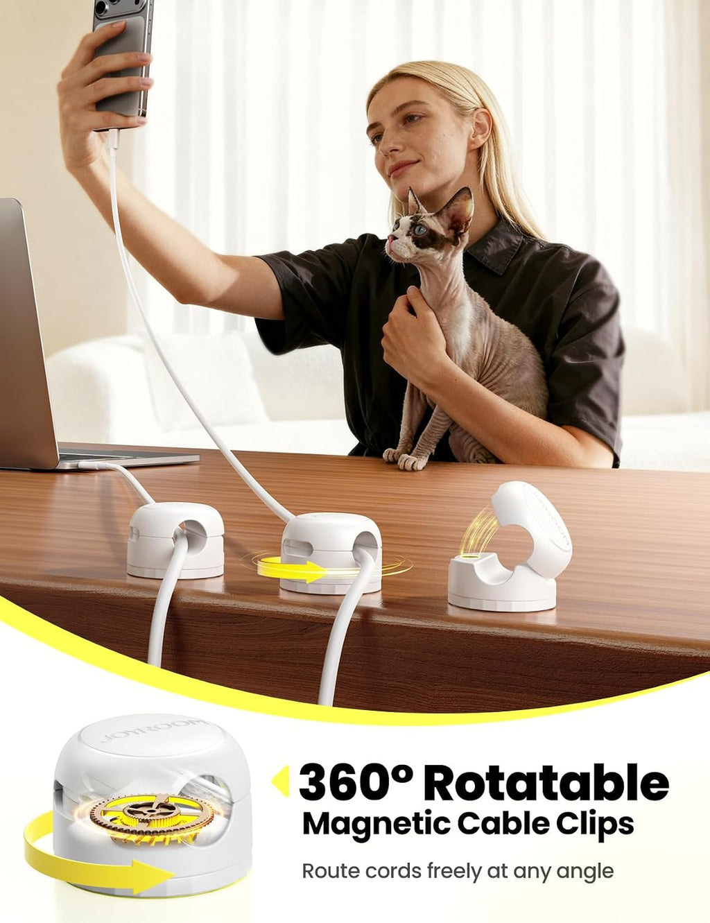 JOYROOM 8 Pack Magnetic Cable Clips, 360° Swivel Cord Organizer Wire Holder