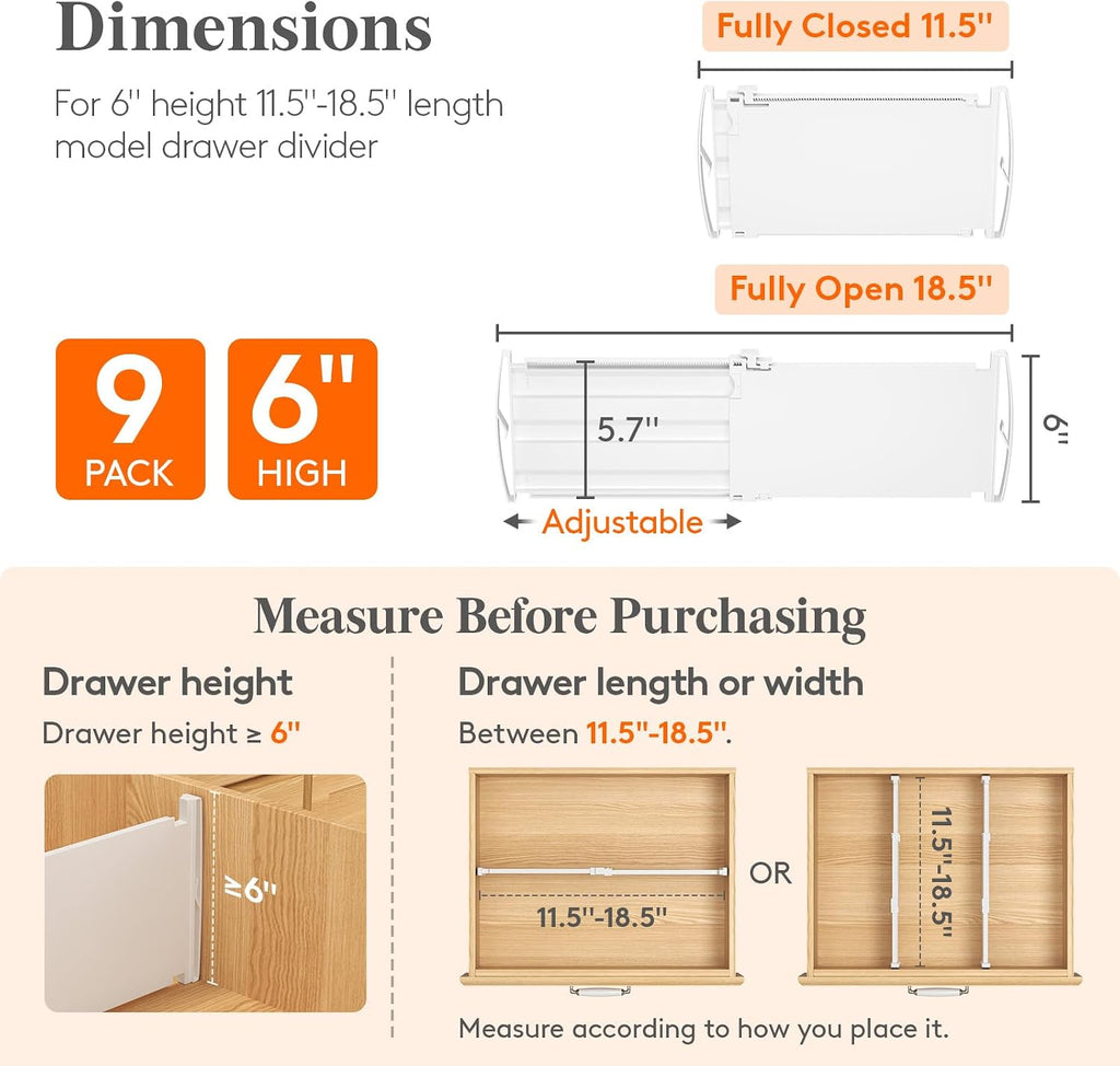 Lifewit 6" Tall Drawer Dividers, Adjustable Deep Drawer Organizer Clothes