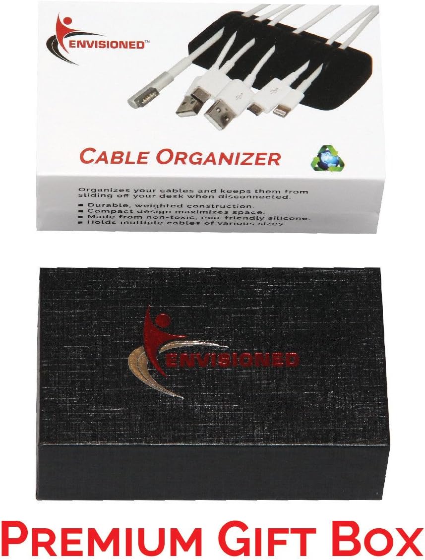 Heaviest Cable Organizer on the Market! Compact and Weighted Desktop Cord Holder for Desk and Nightstand, Eco-Friendly Silicone, No Bad Smell, Bundled with 4 Reusable Cable Ties! (Black)
