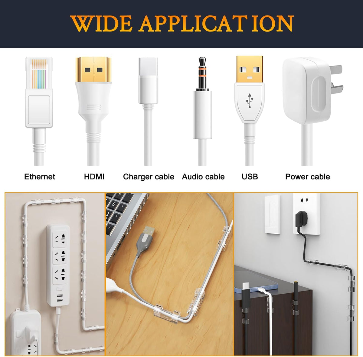 SOULWIT 50 Pcs Self Adhesive Cable Management Clips, Cable Organizers Sticky Wire Clips Cord Holder for TV PC Laptop Ethernet Cable Desktop Home Office (Transparent)