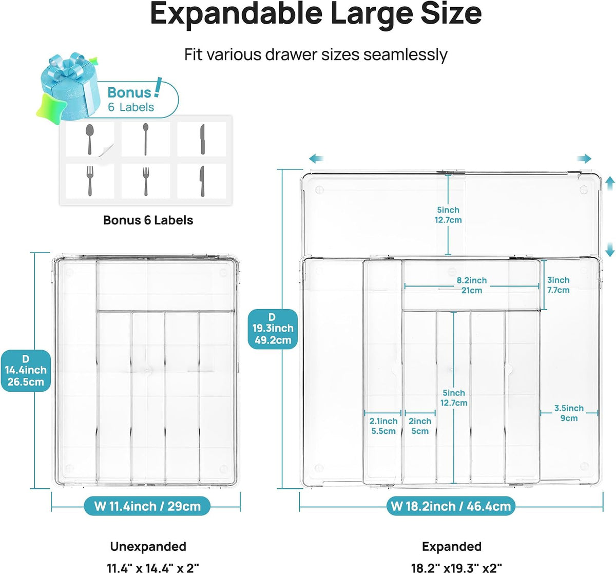 Vtopmart Expandable Silverware Organizer, Kitchen Drawer Tray, 6-9 Slots