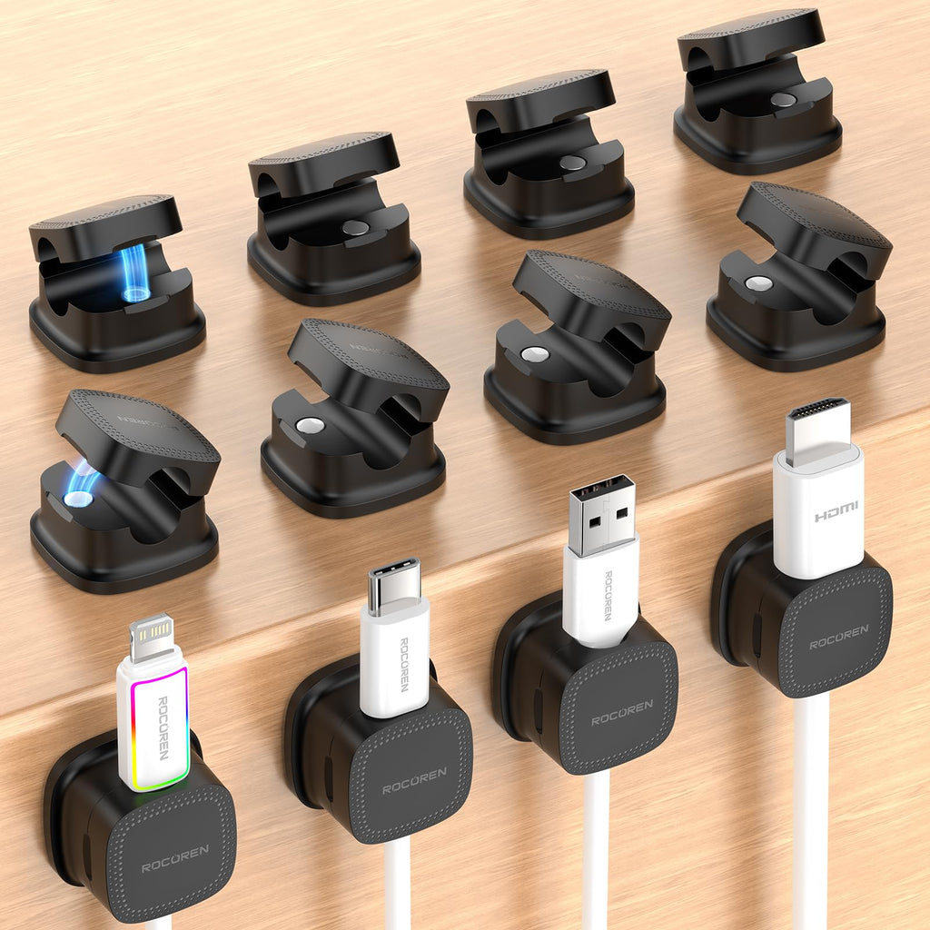 Rocoren 6-Pack Magnetic Adjustable Adhesive Cable Clips Cord Organizer