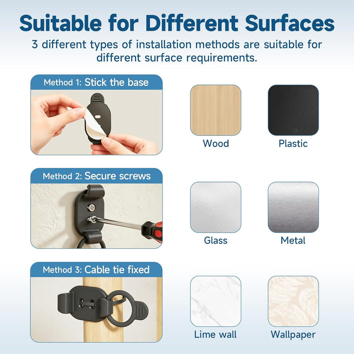 10 Sets Adjustable Cable Management Clips, Self Adhesive Cord Organizer with Elastic Loop, Reusable Cable Holder for Desk, Under Desk, Wall, TV, Office, Home, Charging Cables, USB, HDMI, PC Wires