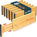 Lzerking Bamboo Drawer Dividers 4.65" High, Adjustable Dresser Drawer Organizers, 12-17.5" Expandable Deep Kitchen Drawer Divider for Dresser, Closet, Kitchen, Bedroom, Bathroom, 6 Pack