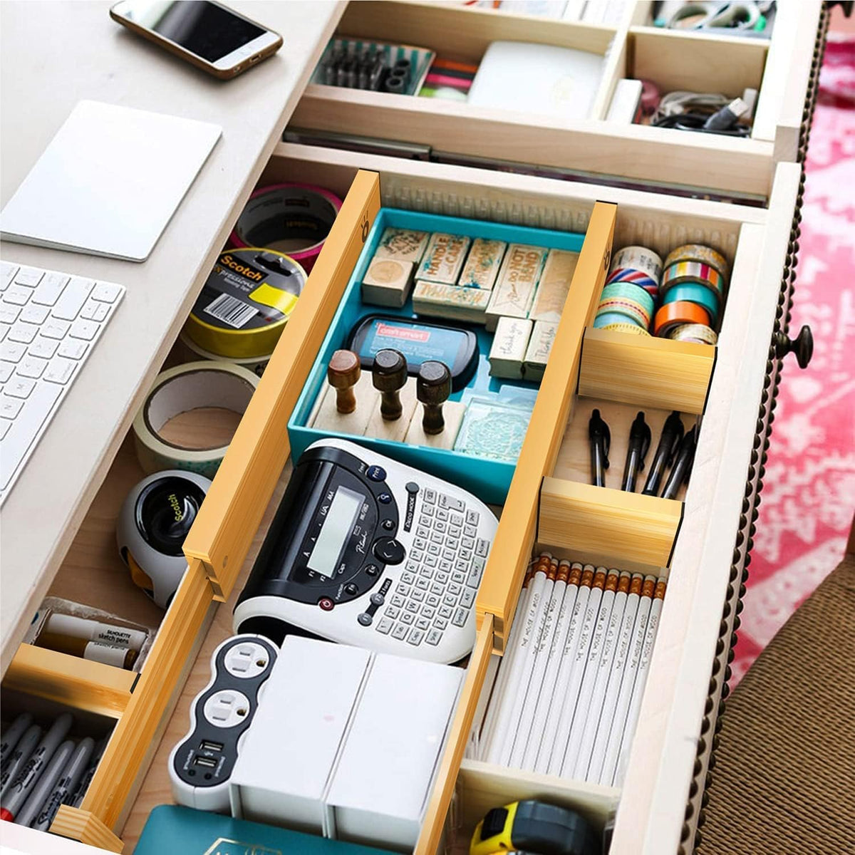 ANTOWIN 4 Pcs Expandable Bamboo Drawer Dividers, Fits 17.6-21.6" Drawers