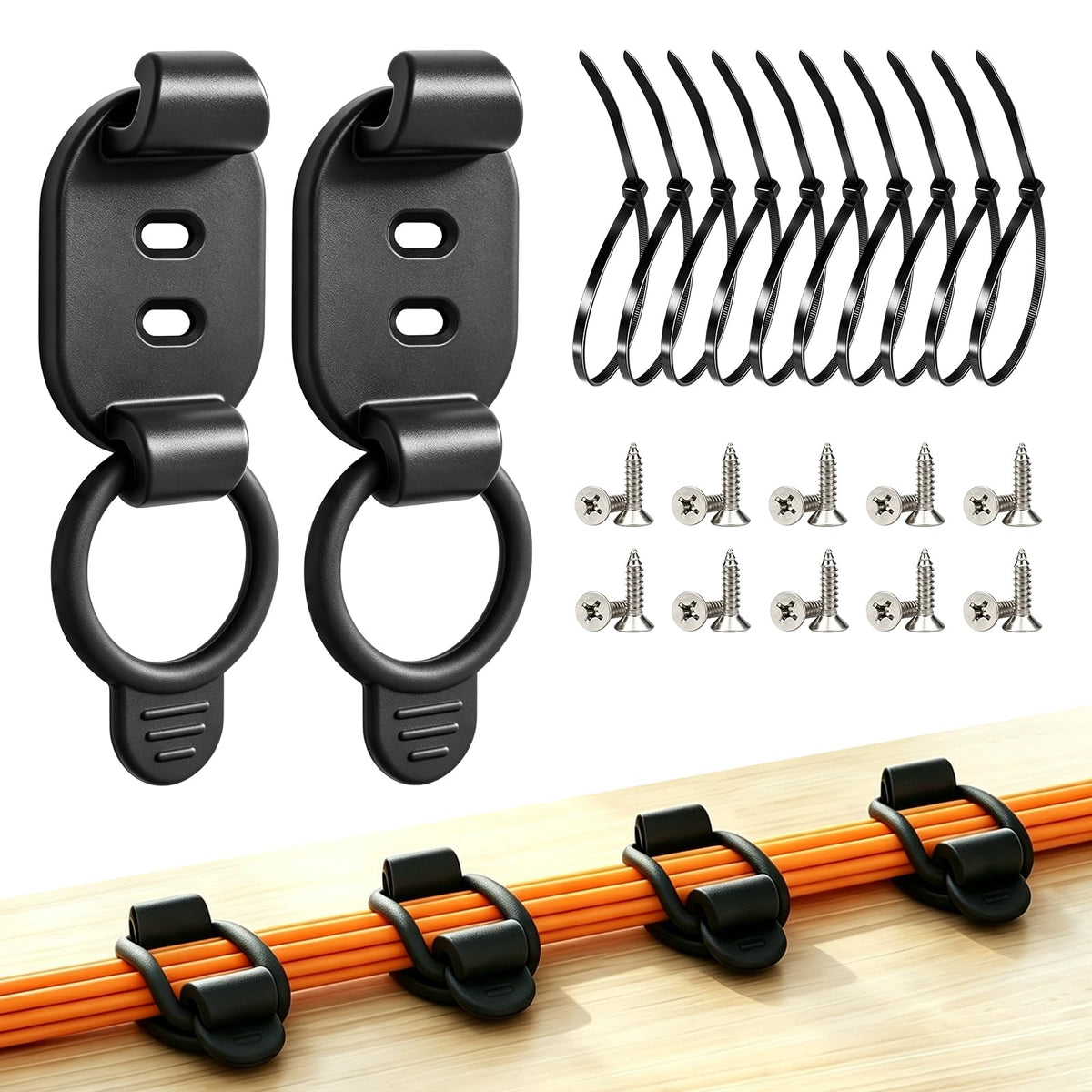 10 Sets Adjustable Cable Management Clips, Self Adhesive Cord Organizer with Elastic Loop, Reusable Cable Holder for Desk, Under Desk, Wall, TV, Office, Home, Charging Cables, USB, HDMI, PC Wires