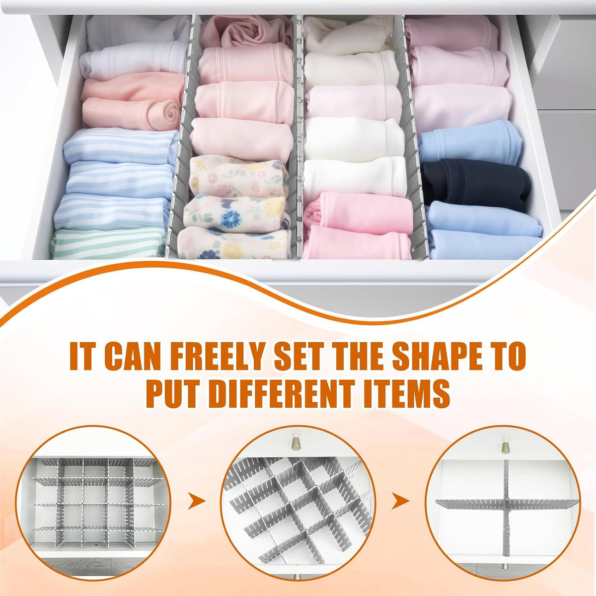 Blosssound 15 Pcs 5.12 Tall Drawer Divider Adjustable Drawer Organizer,Grey