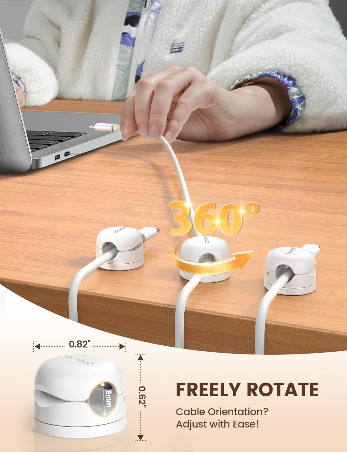 Lamicall 6 Pack Rotatable Cord Organizer, [1s Lock] Spring Cable Clips