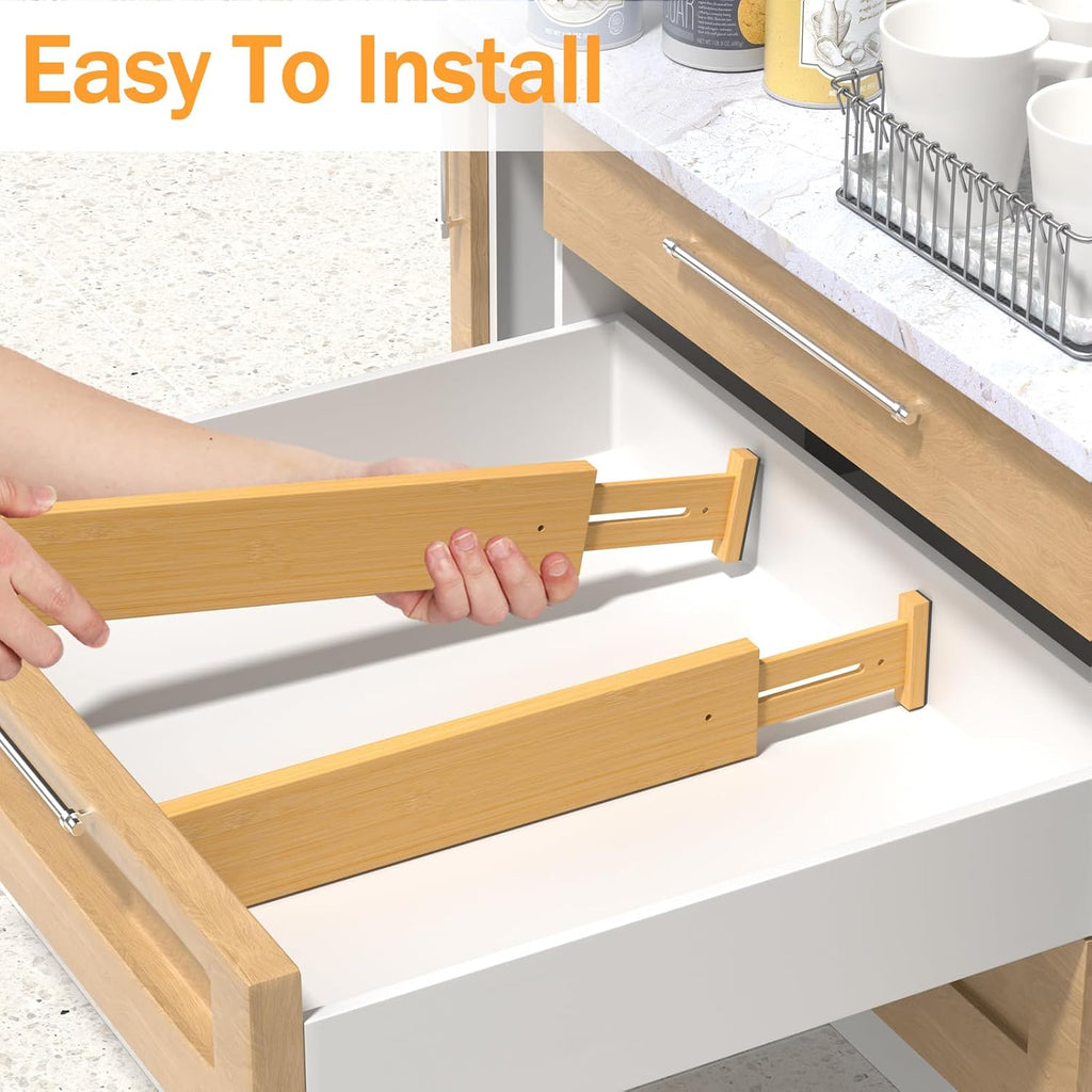 Bamboo Drawer Dividers Organizers, 2.56" High, 17"-21.8" Adjustable, 4 Pack