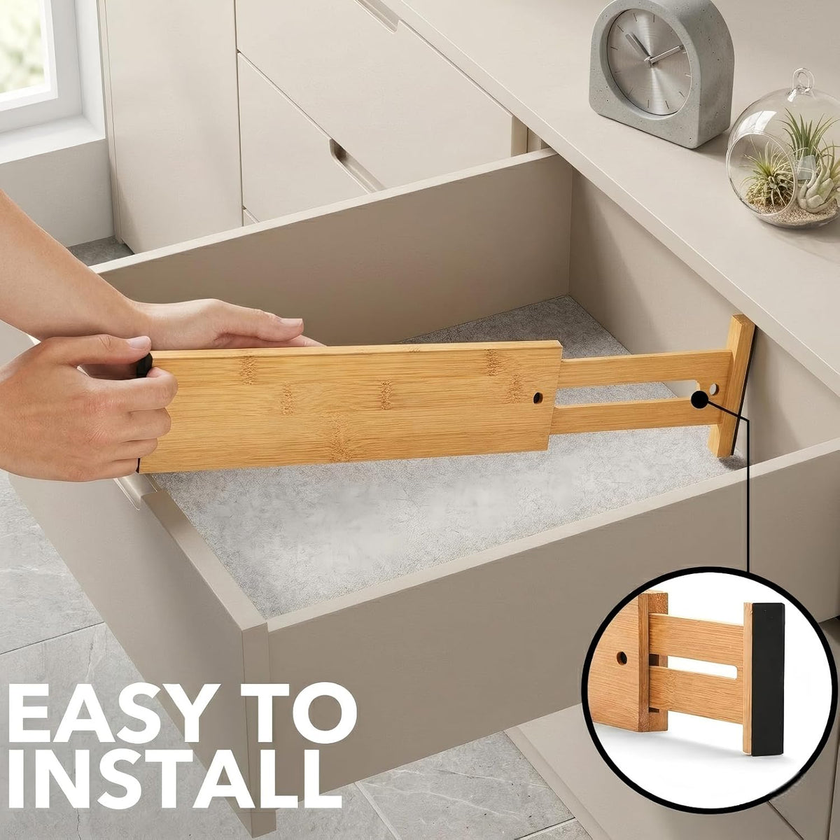 6 Pack Wood Drawer Dividers - Expandable Wooden Drawer Separators