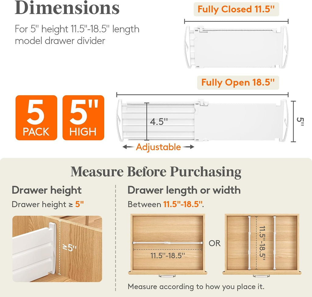 Lifewit 5" Tall Drawer Dividers, Adjustable Deep Drawer Organizer Clothes
