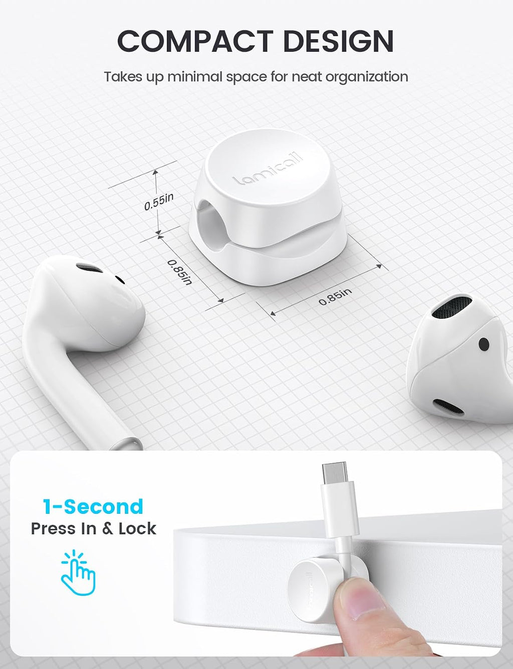 Lamicall 8 Pack Cord Organizer, [1s Lock] Cable Management Clips for Desk