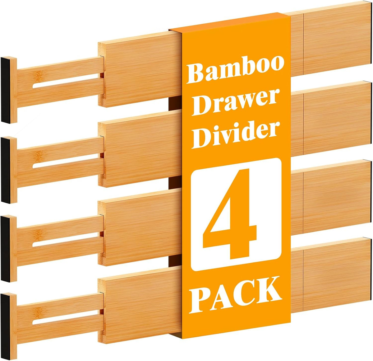 Bamboo Drawer Dividers, 12-21 Inch Kitchen Adjustable Drawer Organizers